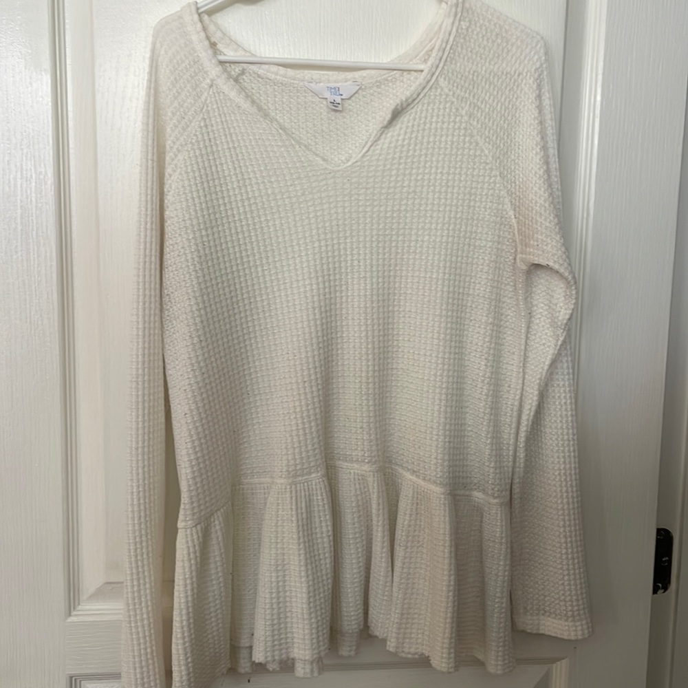 White waffle long sleeve with peplum